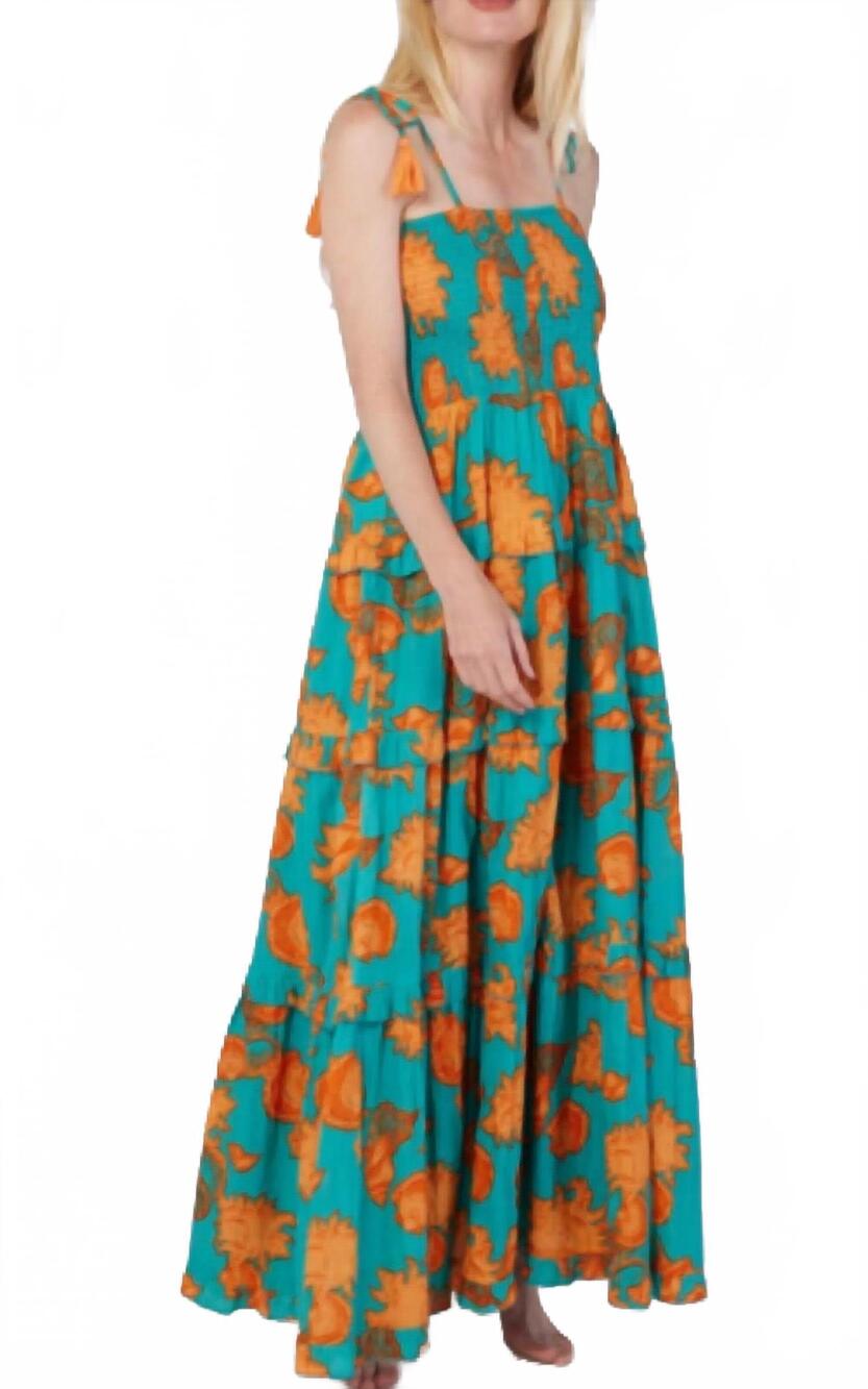 NEW MODAPOSA dianora tiered maxi dress in turquoise orange